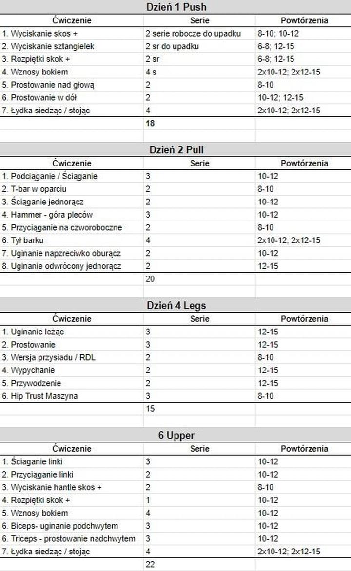 Plan treningowy push pull legs